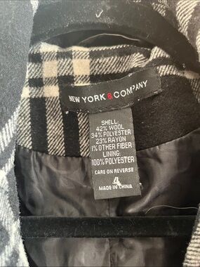 New York & Company Black and White Plaid Pea Coat for Women